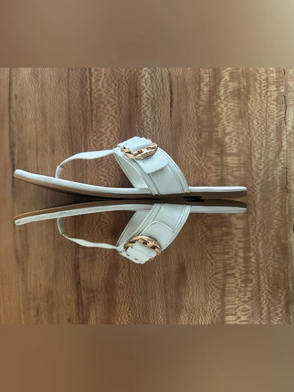 Tory Burch Marsden White Leather Thong Sandals with Gold Hardware | Size: 8